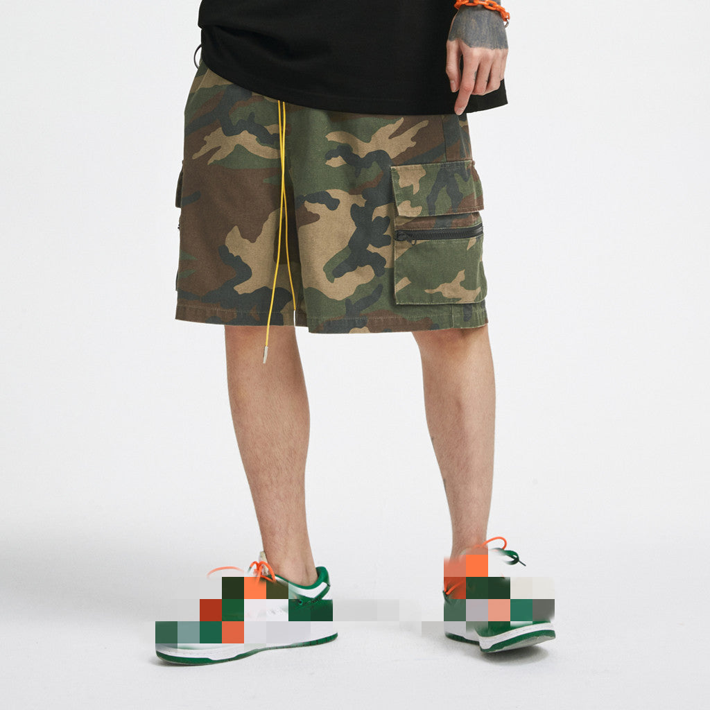 Summer Washed And Old Retro Camouflage Zipper Casual Shorts Men’S Trend