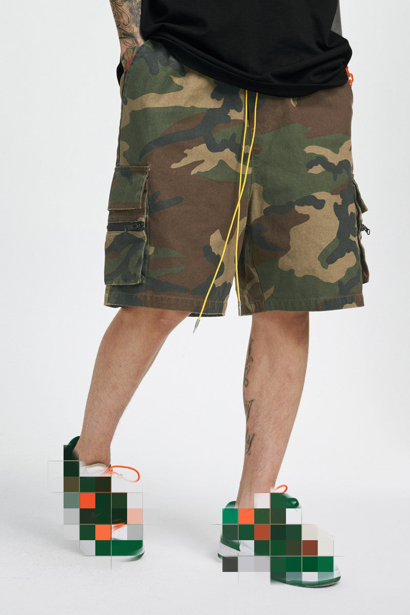 Summer Washed And Old Retro Camouflage Zipper Casual Shorts Men’S Trend