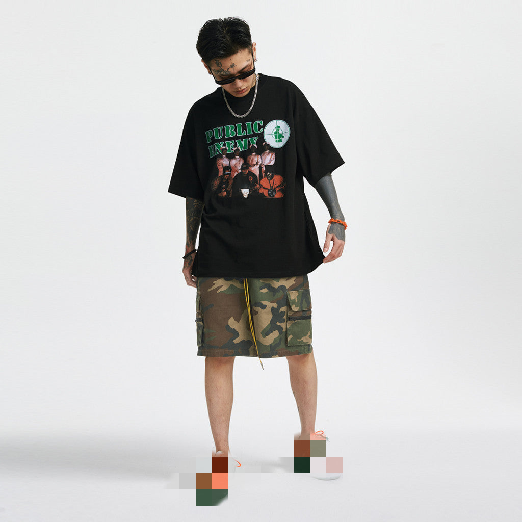Summer Washed And Old Retro Camouflage Zipper Casual Shorts Men’S Trend