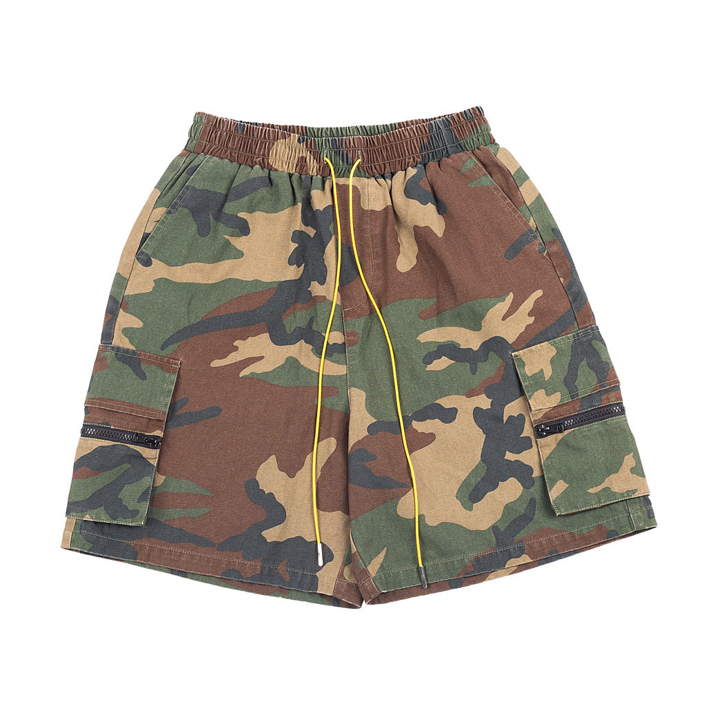 Summer Washed And Old Retro Camouflage Zipper Casual Shorts Men’S Trend - ArmyGreen / S