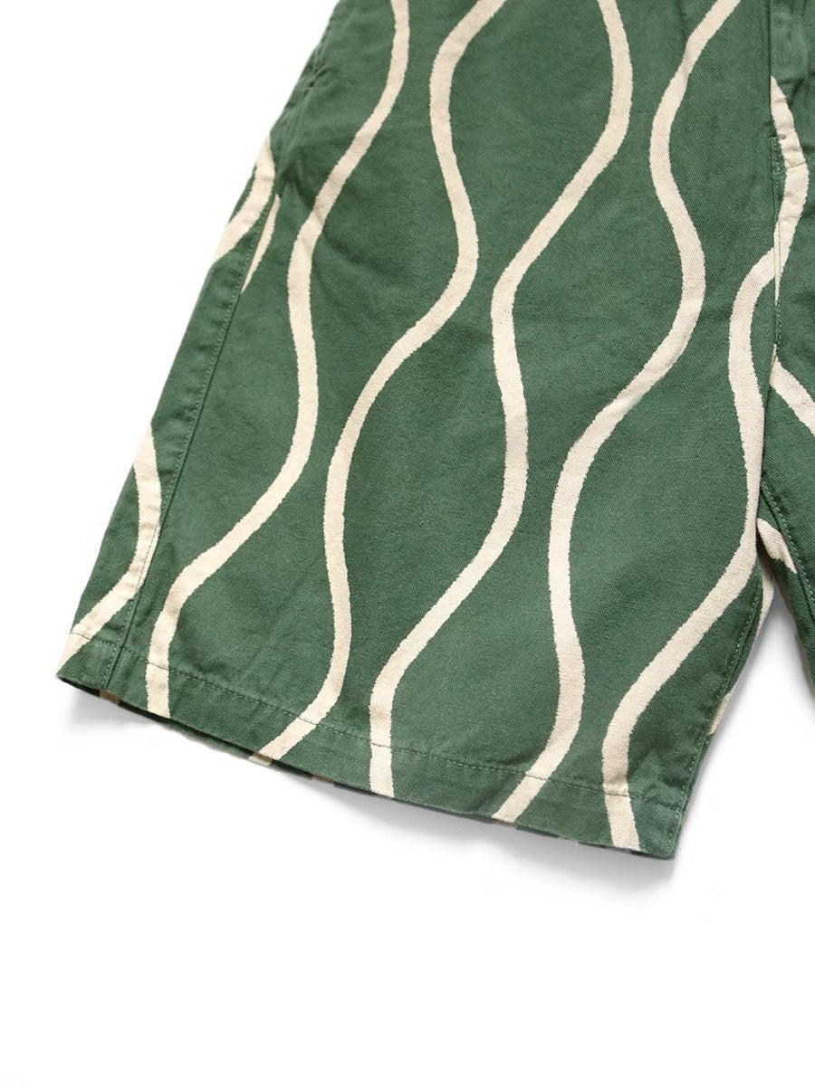 Cotton Linen Water Ripple Printing Japanese Trend Tether Casual Overalls Shorts