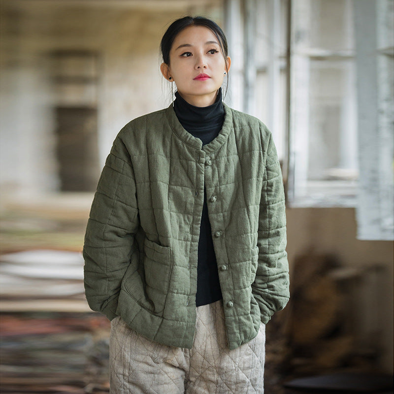 Fashion Artistic Women’s Short Cotton-padded Coat - Old Green / Free Size