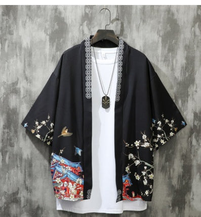 Summer Three-quarter Sleeve Shirt Men’s Loose Chinese Style Men’s Clothing - 3002black / M