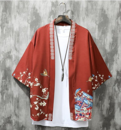 Summer Three-quarter Sleeve Shirt Men’s Loose Chinese Style Men’s Clothing - 3002maroon / M