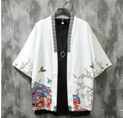 Summer Three-quarter Sleeve Shirt Men’s Loose Chinese Style Men’s Clothing - 3002white / M