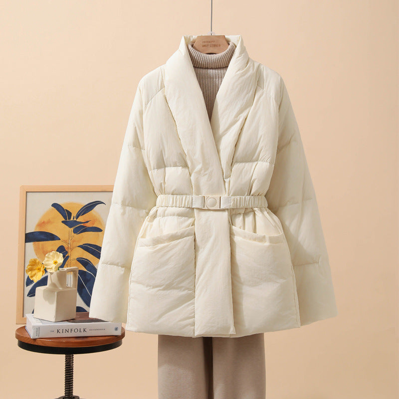 Belt Waist-tight Loose Cool Coat - Beige / S