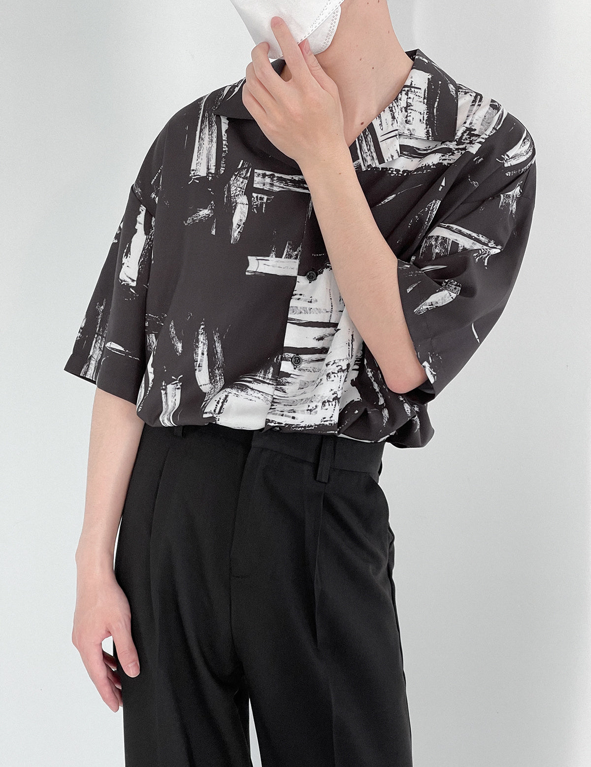 Japanese Cuban Collar Short-sleeved Shirt Men’s Five-point Sleeve Shirt Loose Trend