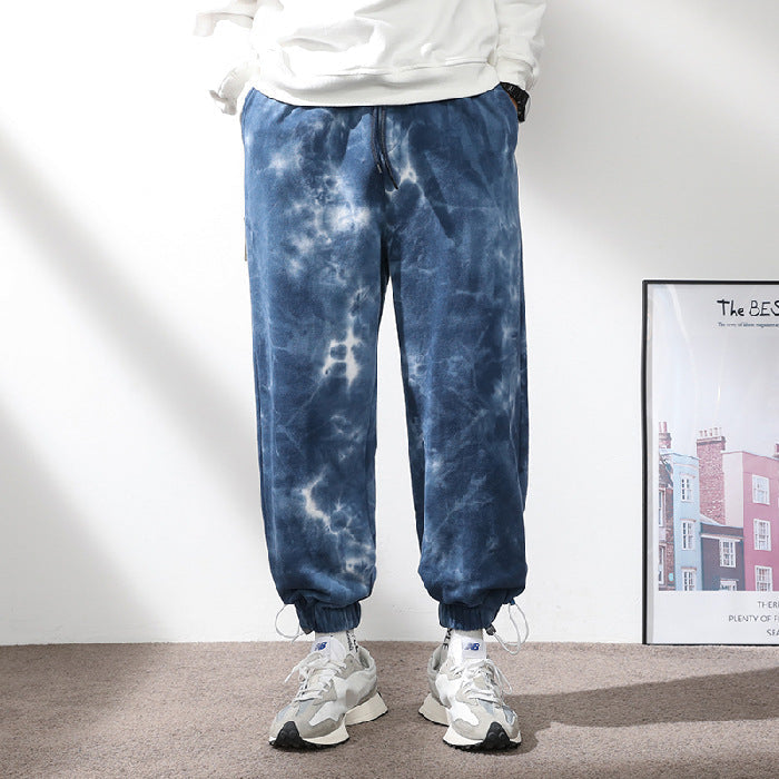 Elastic Waist Drawstring Ankle-tied Sweatpants Men - Camouflage Blue / M