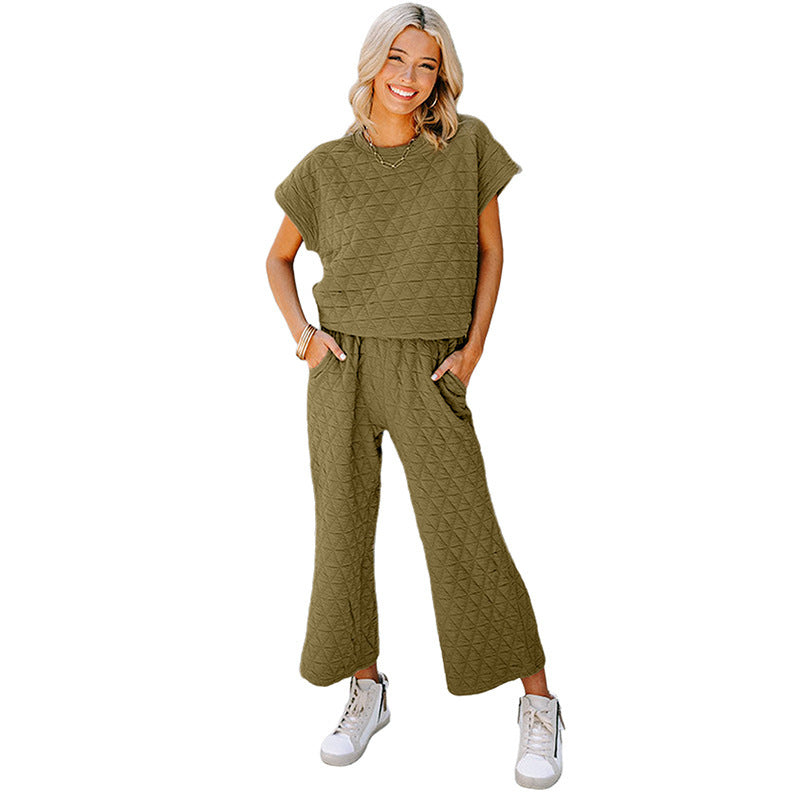 Short-sleeved Wide-leg Pants Casual Suit - LC625346 P909 / S