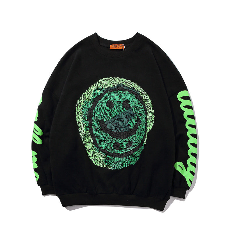 Abstract smiling face printed sweater men - Black / S