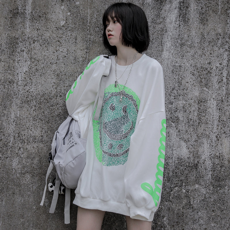 Abstract smiling face printed sweater men - White / S