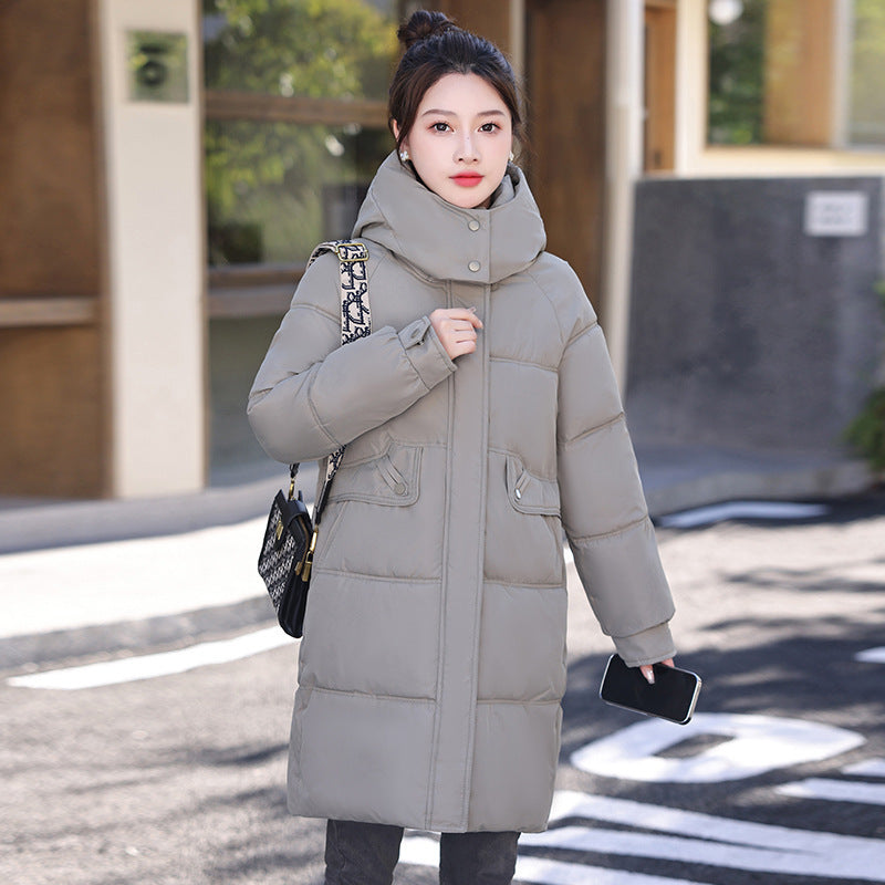 Mid-length Fashion Cotton-padded Jacket Simple - Gray / M
