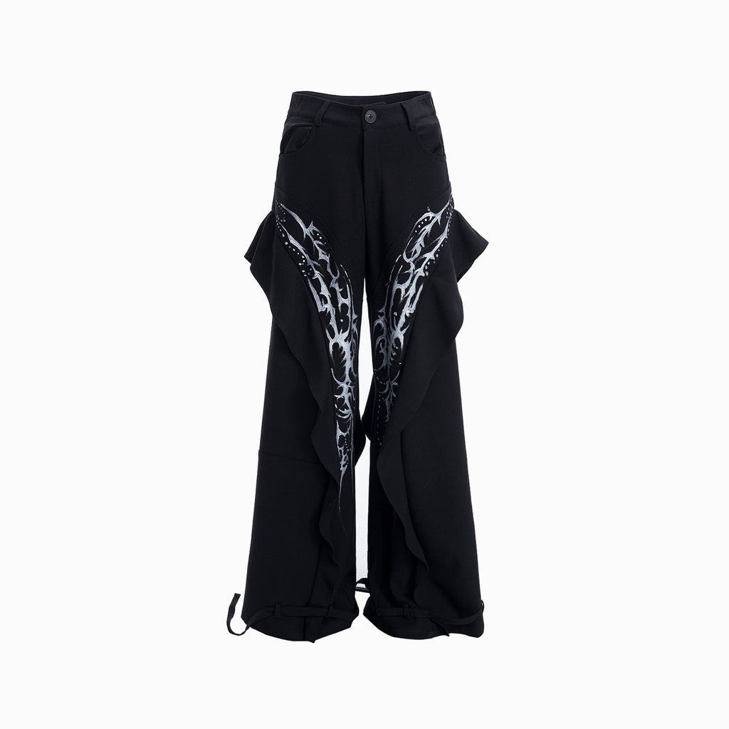 Hand-painted Pattern Draping Trousers Adjustable Suit Pants