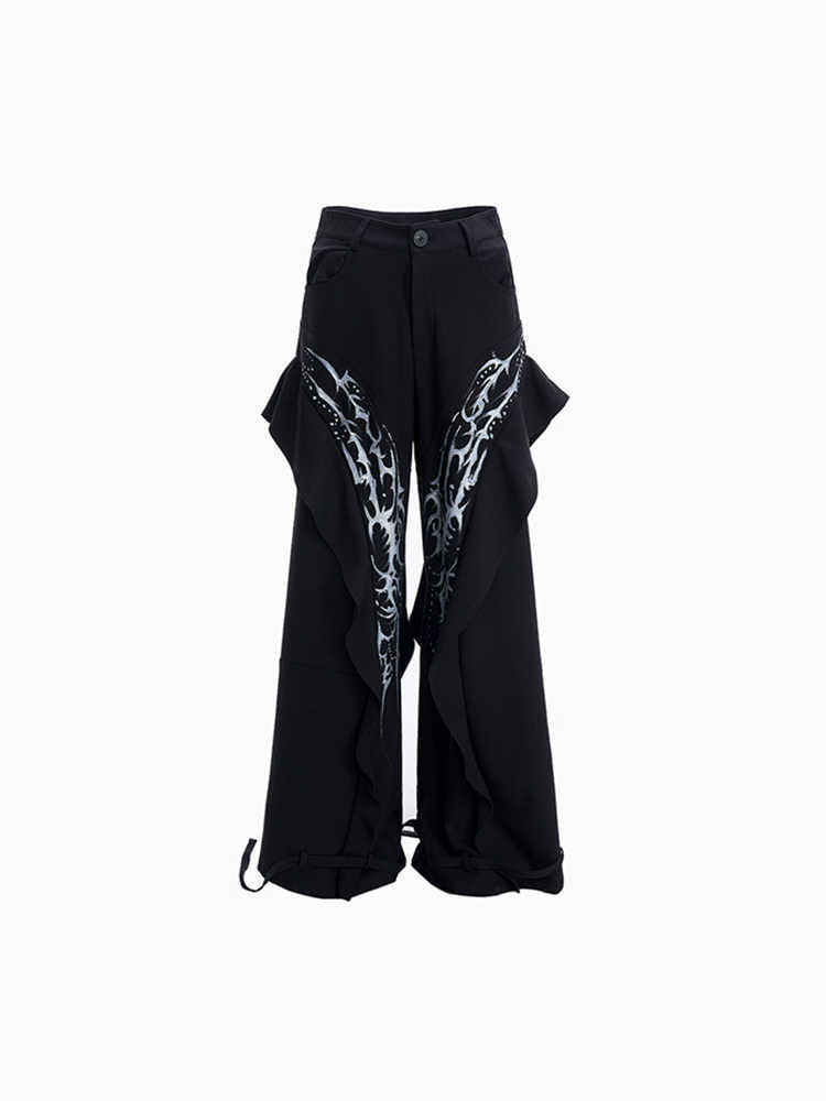 Hand-painted Pattern Draping Trousers Adjustable Suit Pants