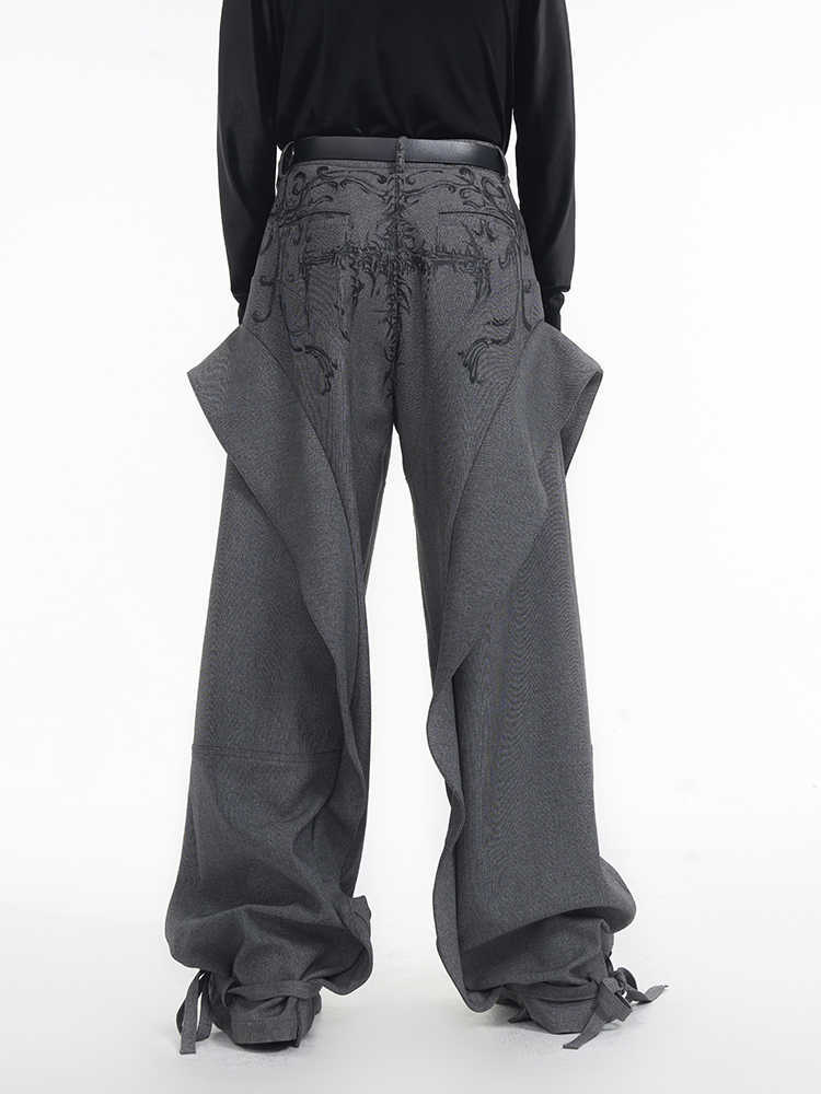 Hand-painted Pattern Draping Trousers Adjustable Suit Pants