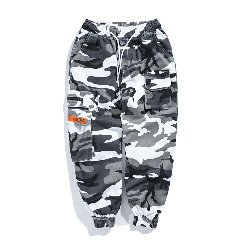 Men’s overalls cropped harem pants - Grey camouflage / 3XL