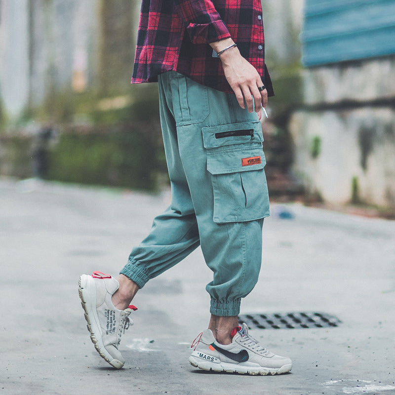 Men’s overalls cropped harem pants - Light green / XL