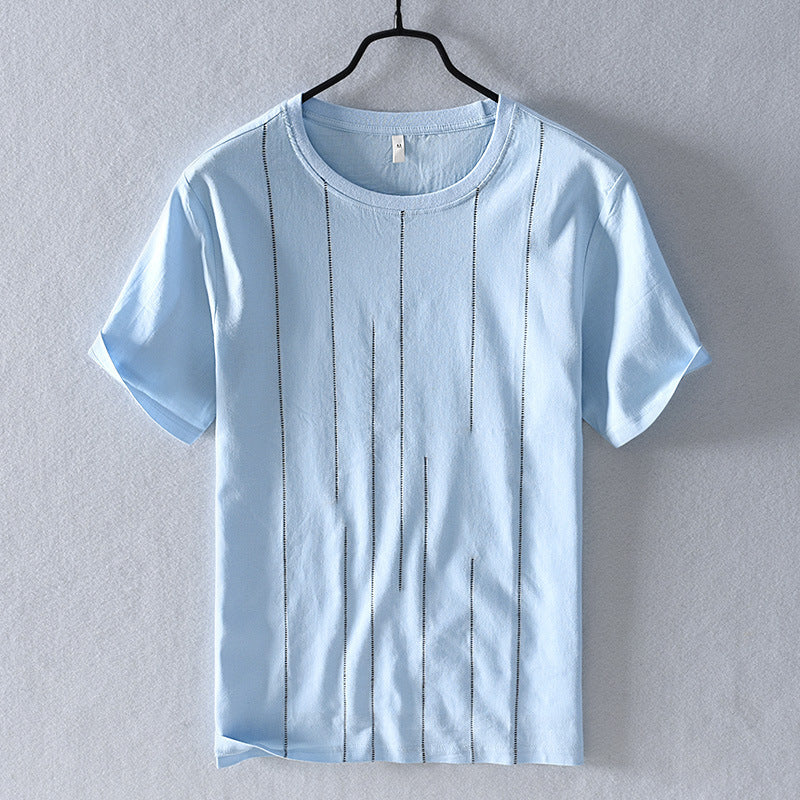 Men’s striped T-shirt - Sky Blue / 3XL