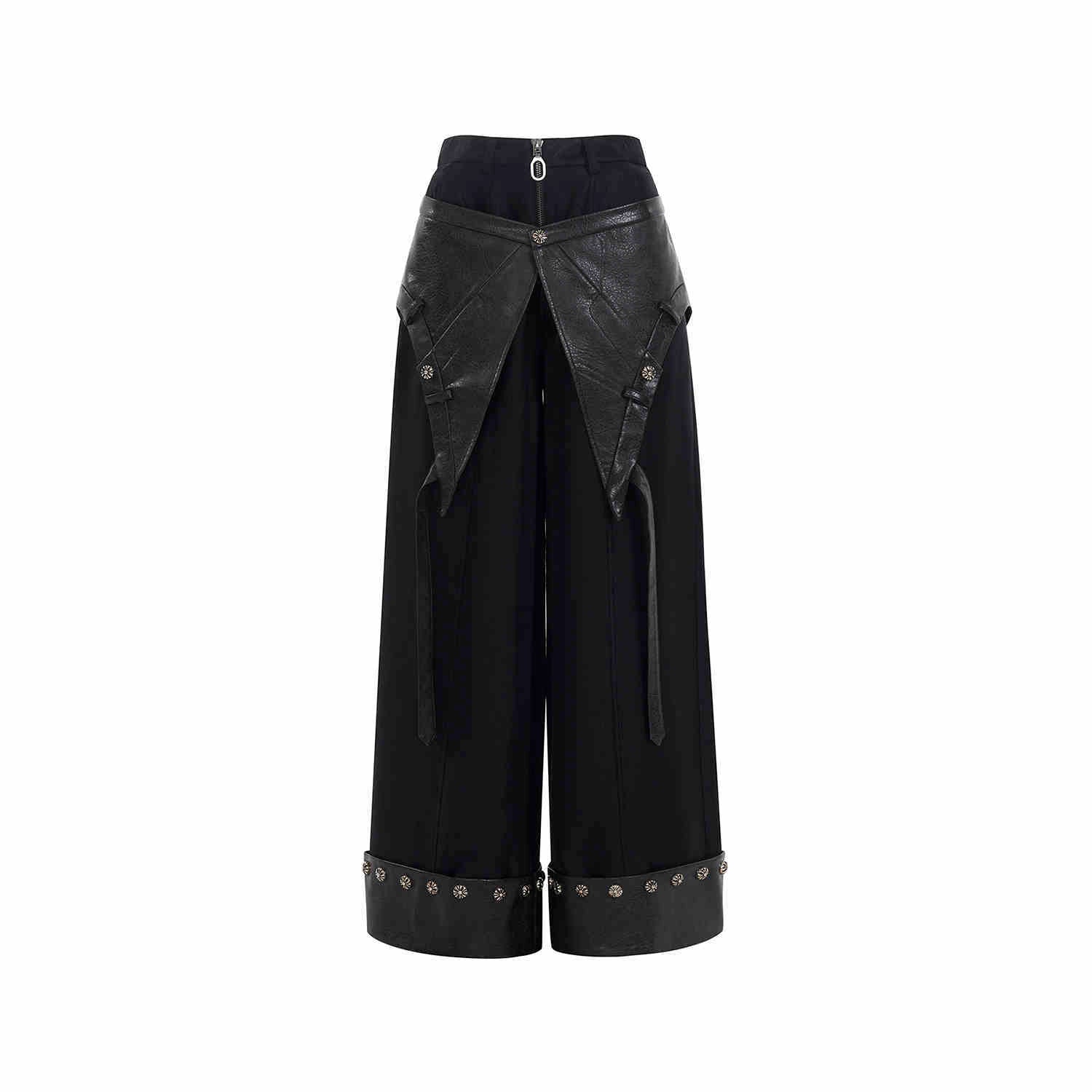 Niche Fake Two Pieces Pantskirt Punk Casual Pants - Black Pants / M