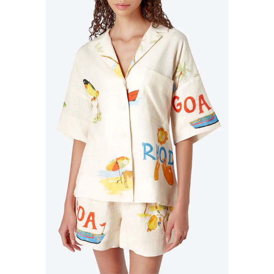 Spring And Summer New Vacation Flip Bat Sleeve Suit - White / S