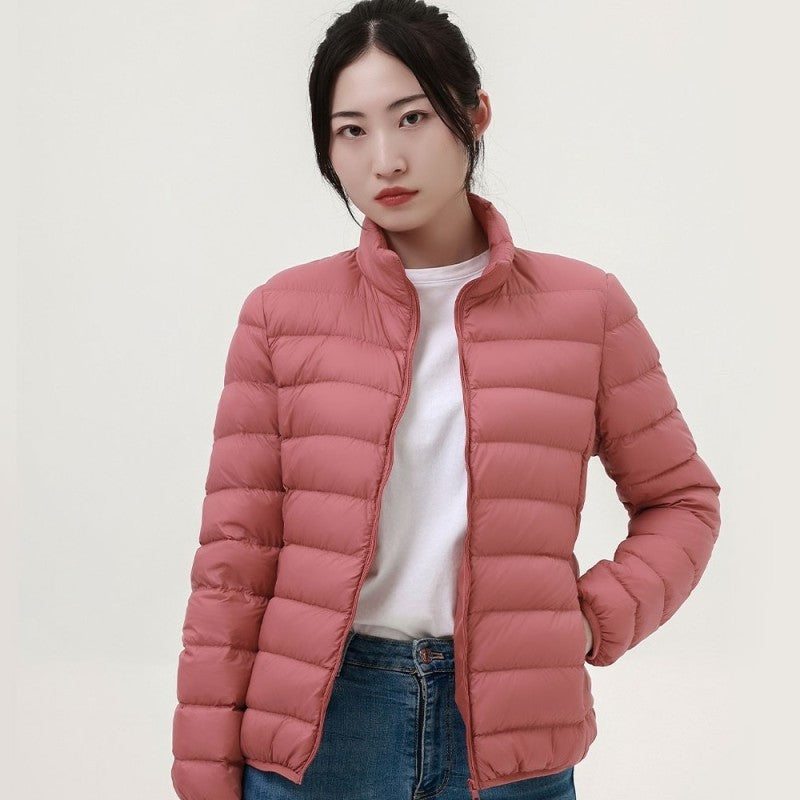 Lightweight Down Jacket Women’s Short Stand Collar Hooded
