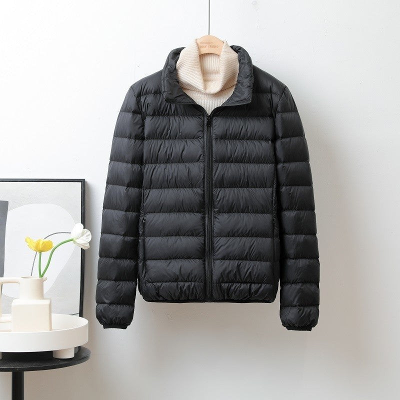 Lightweight Down Jacket Women’s Short Stand Collar Hooded - Black Stand Collar / S