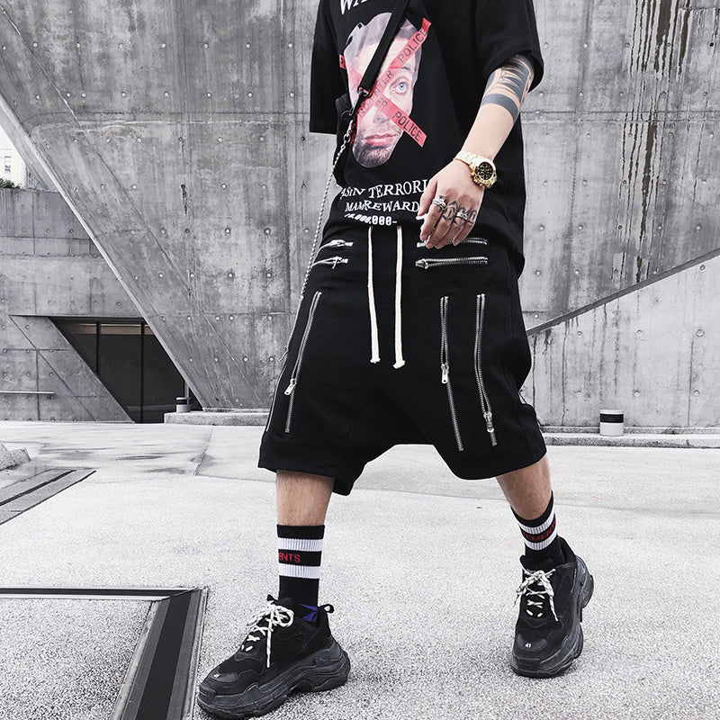 Zipper cropped pants - Black / M