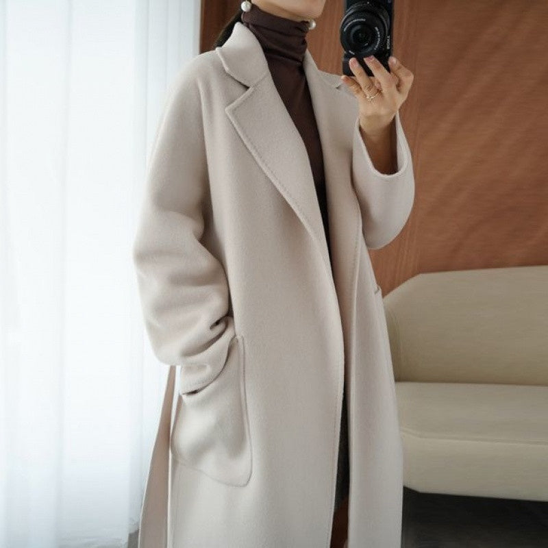 Hepburn Style Suit Collar Thickened Loose-fitting Jacket - Beige / XS