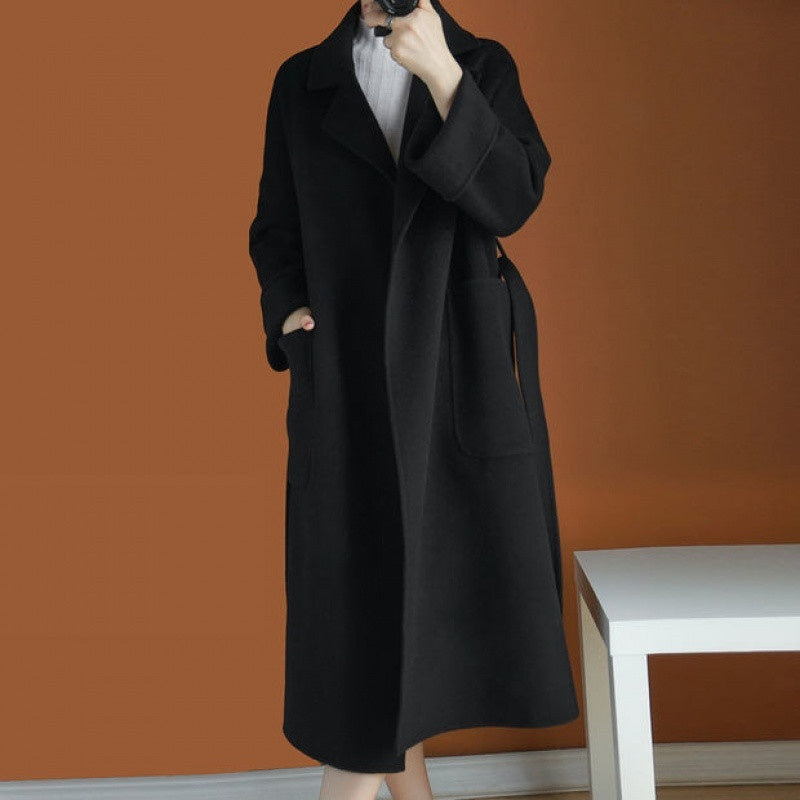 Hepburn Style Suit Collar Thickened Loose-fitting Jacket - Black / XS