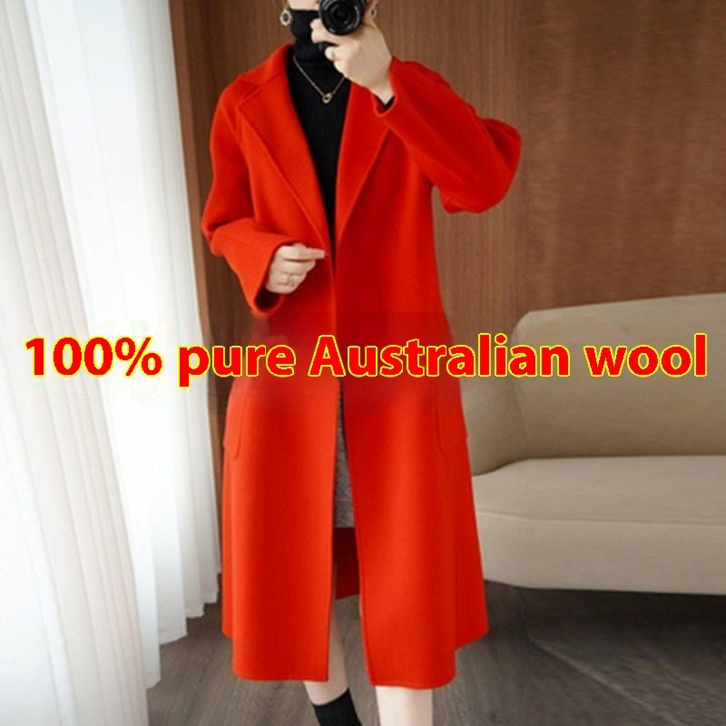 Hepburn Style Suit Collar Thickened Loose-fitting Jacket - Bright Red / XS