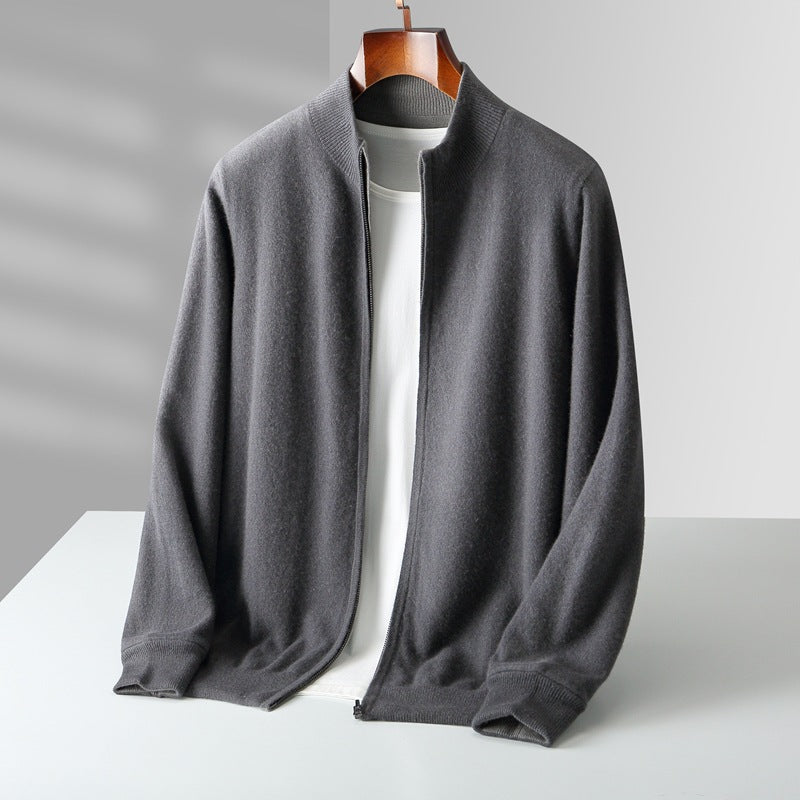 Autumn And Winter Double-sided Thickened Zipper Wool Cardigan - Elephant Gray Plus Dark Gray / S