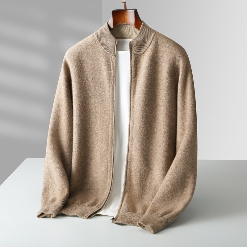 Autumn And Winter Double-sided Thickened Zipper Wool Cardigan - Camel And Rice / S