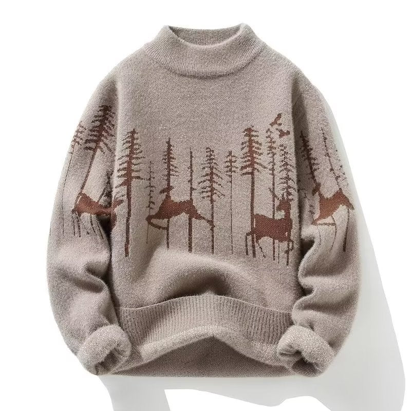 Autumn And Winter Half Turtleneck Sweater Men’s Korean Style - Khaki / M