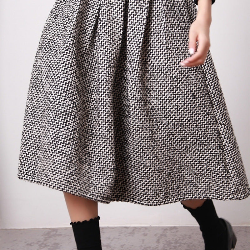 Autumn And Winter High Waist Pleated Words Puffy Thick Midi Skirt