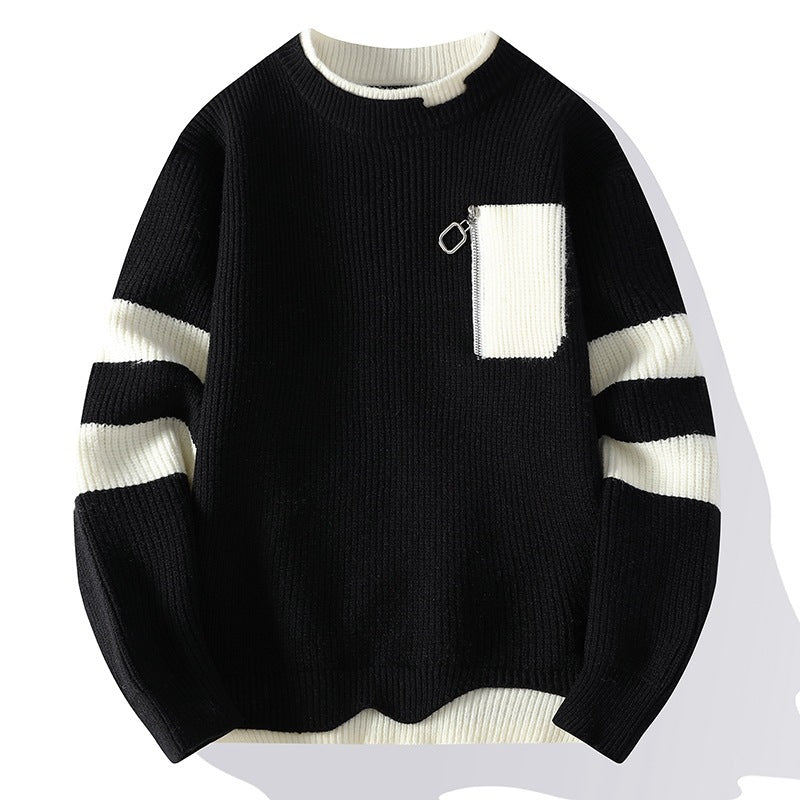 Autumn And Winter New Casual Sweater Boys Knitted Bottoming Shirt - Black / 165