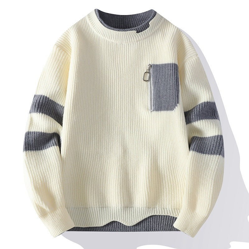 Autumn And Winter New Casual Sweater Boys Knitted Bottoming Shirt - White / 165