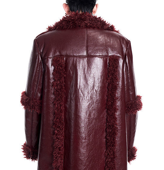 Autumn And Winter Stitching Thermal Long Leather Wind Coat