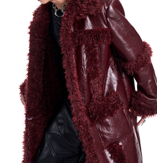 Autumn And Winter Stitching Thermal Long Leather Wind Coat