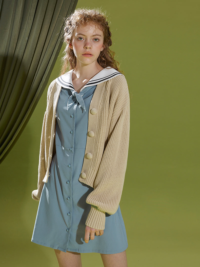 Grass green sweater cardigan sweater - Apricot / L