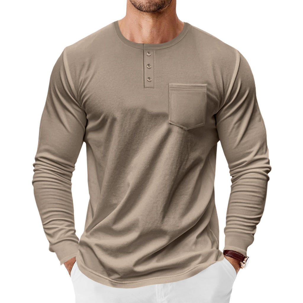 Men’s Spring And Autumn Henley Shirt Long Sleeve