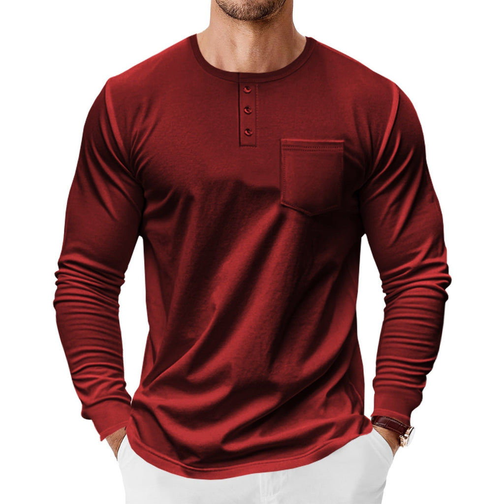 Men’s Spring And Autumn Henley Shirt Long Sleeve