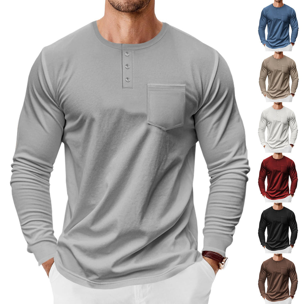 Men’s Spring And Autumn Henley Shirt Long Sleeve