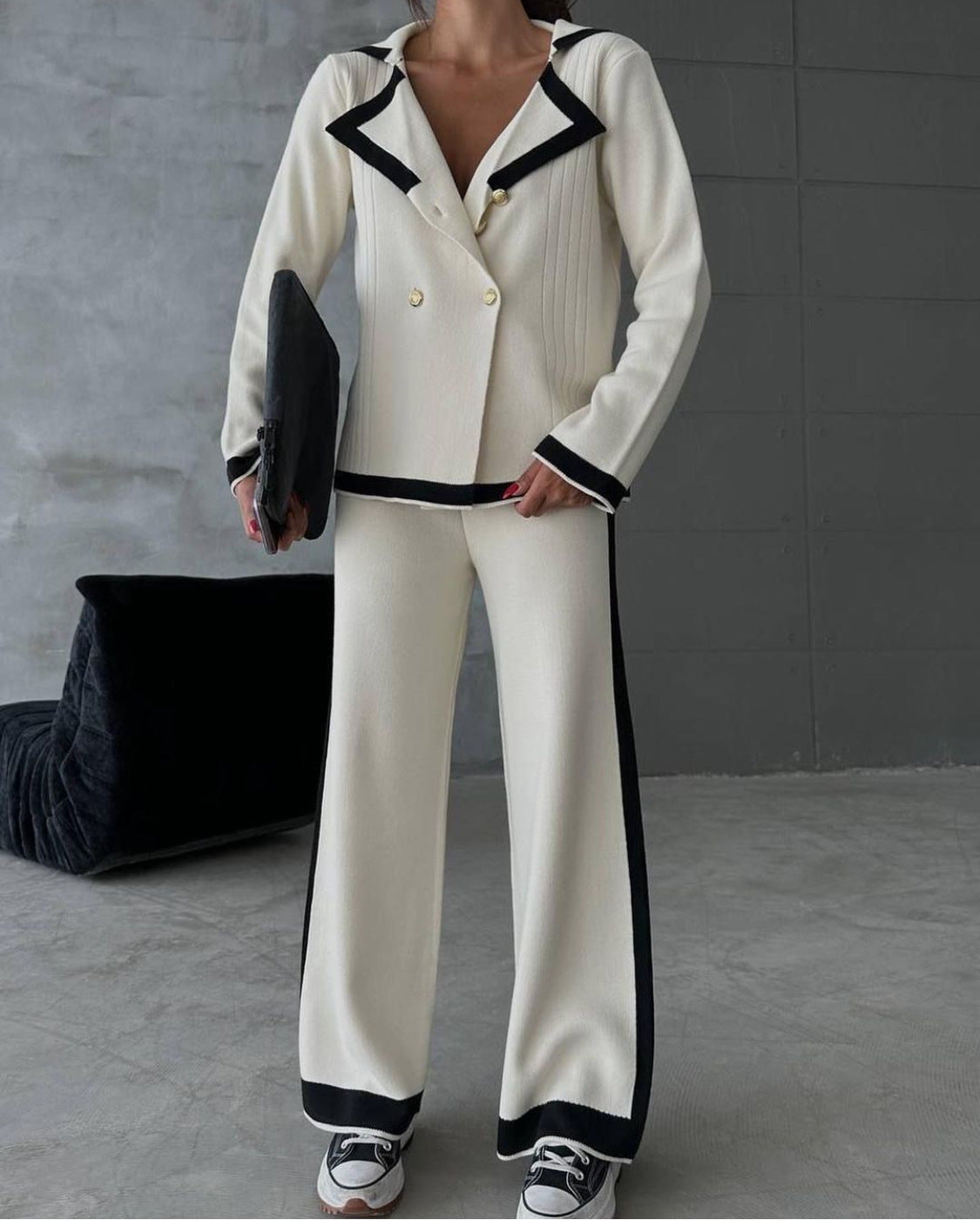 Women’s Autumn Knitted Wide-leg Pants Two-piece Set