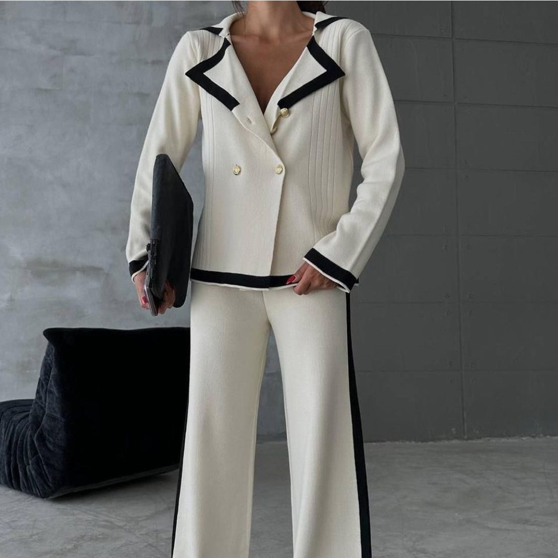 Women’s Autumn Knitted Wide-leg Pants Two-piece Set