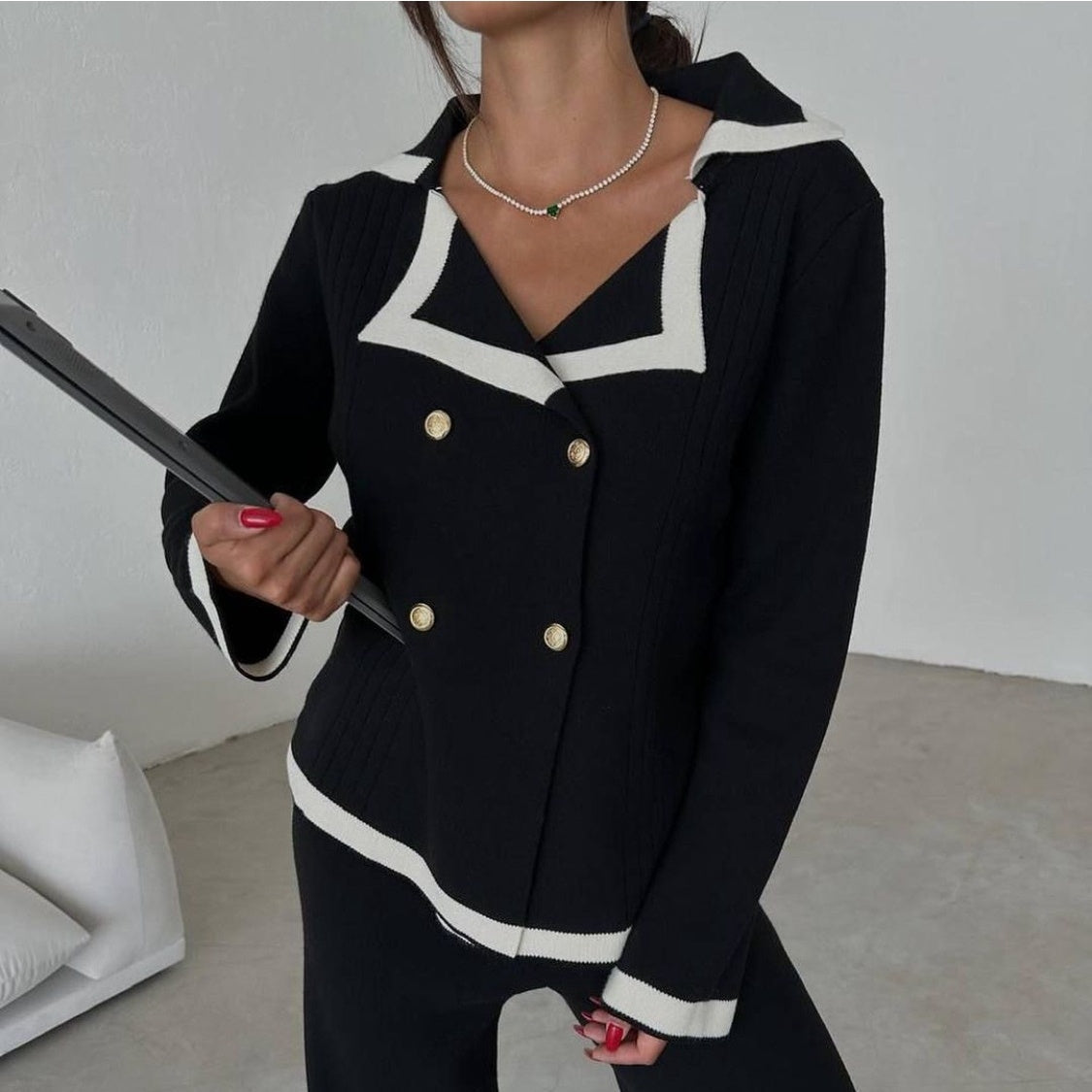 Women’s Autumn Knitted Wide-leg Pants Two-piece Set