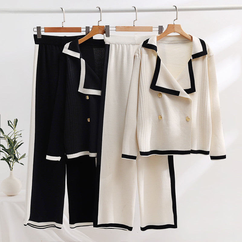 Women’s Autumn Knitted Wide-leg Pants Two-piece Set