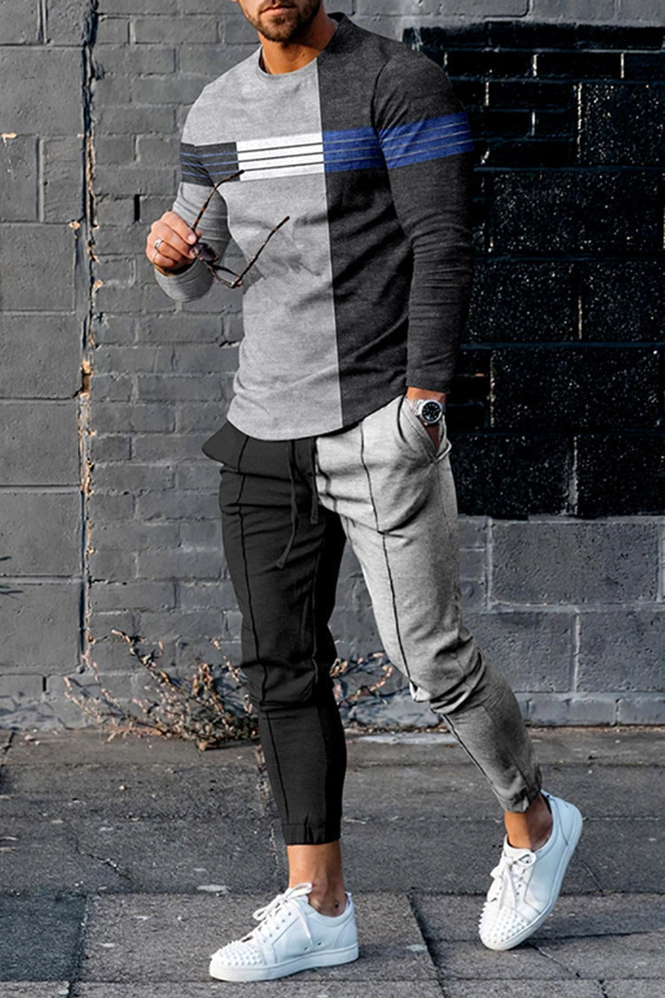 European And American Multi-color Long Sleeve Casual Sports Men Suit - HHTZ1N222411L / 2XL