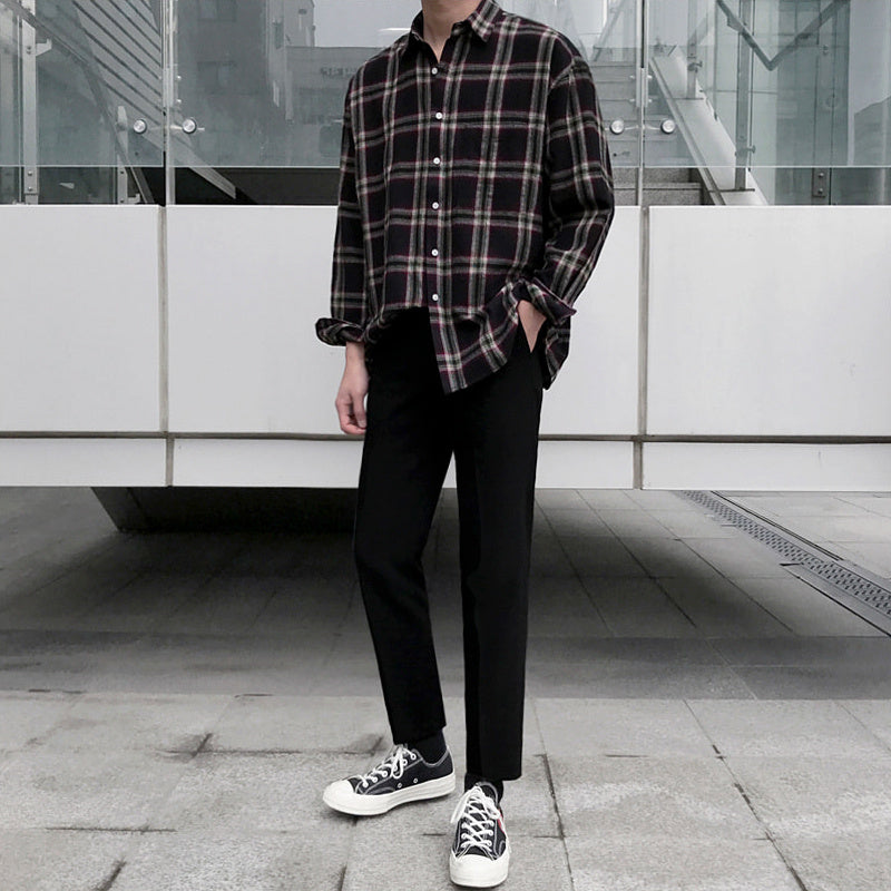 Men’s autumn long sleeve plaid shirt