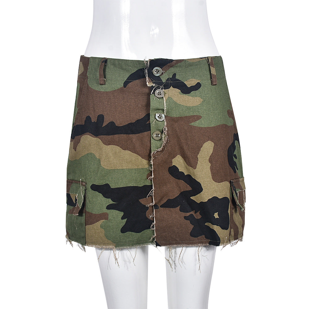 Autumn New Fashion Full Open Skirt Skirt Camouflage Skirt - Camouflage Green / S