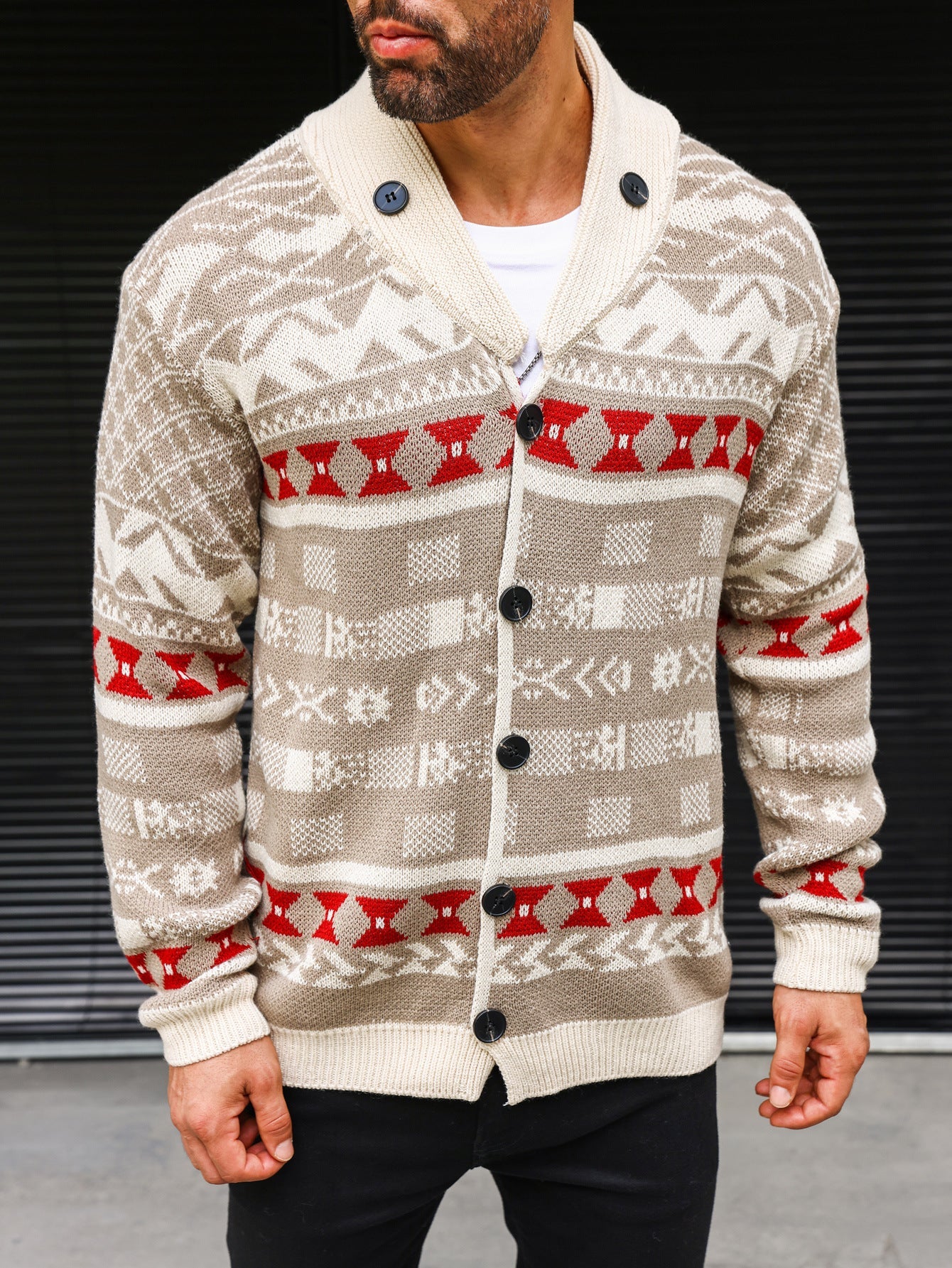 Autumn Sweater Knitwear Coat For Men - Beige / M